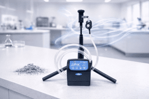 RealTime Labs mycotoxin test dust sample compared to Respirare Labs mycotoxin air testing equipment in a laboratory setting